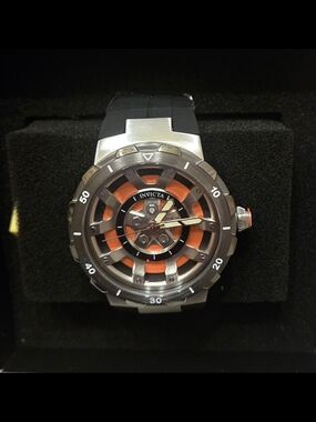 Invicta Black and Orange Skeleton Sport Watch